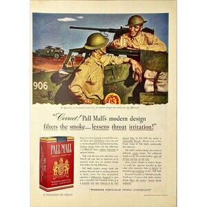 Pall Mall Cigarettes "Soldiers on Armored Vehicle" Vintage Print Ad 1940-41